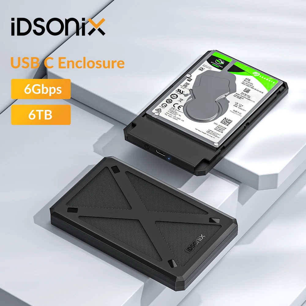 

iDsonix 2.5 inch HDD Enclosure SATA SSD Hard Drive Case USB Type C to SATA3.0 6Gbps External HDD Case for PC Laptop Storage Data