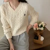 Winter Casual Women's Twist Pullover Knitted Sweater Solid V-Neck Long Sleeve Jumper Vintage Embroidered Top Fall 2022 1