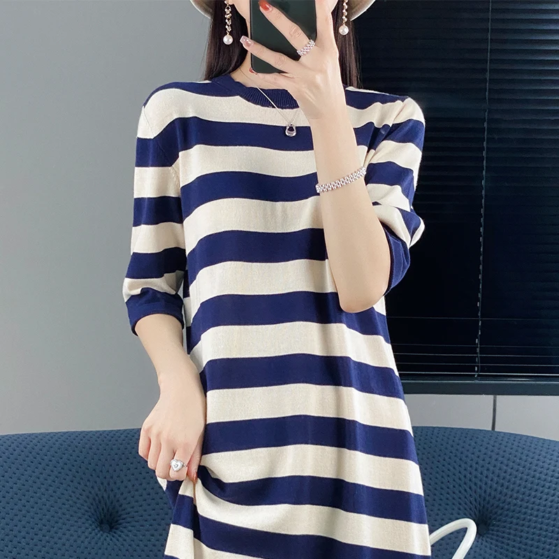 

100% Cotton Women's Dress Sweater Long Casual Knit Pullover Short Sleeve Women's Dress Summer Soft Comfort Season Hot Sale M-XL