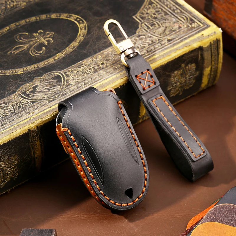 

Handmade Leather Car Key Case Cover Shell for Tesla Model S Model 3 Model X Model Y Key Bag Protector Car Styling Accessories