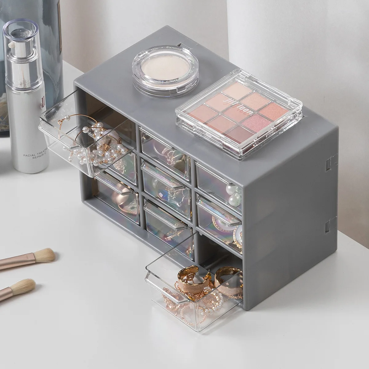 

Nine-grid Dust-proof Drawer Plastic Storage Box Desktop Stationery Jewelry Case Cosmetic Home Storage Organizer Box