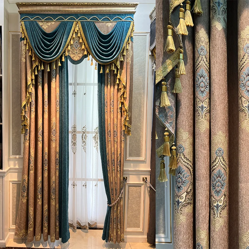 

Роскошные роскошные шениловые занавески в европейском стиле для дворца в стиле ретро, для гостиной, спальни, виллы, шитые светонепроницаемы...