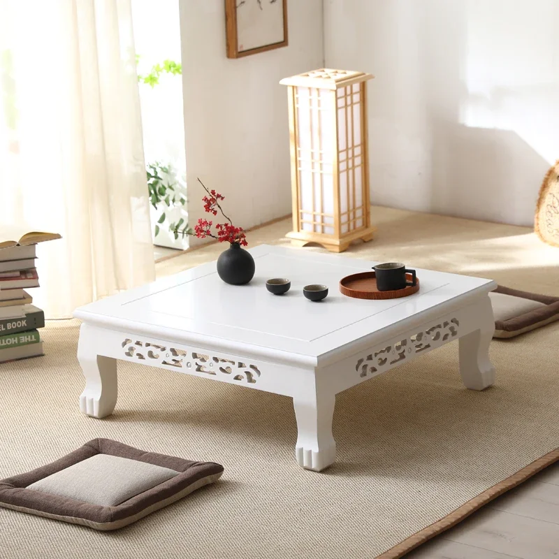 

Rectangle White Coffee Table Traditional Vintage Aesthetic Wooden Side Table Low Simple Stolik Kawowy Living Room Accessories