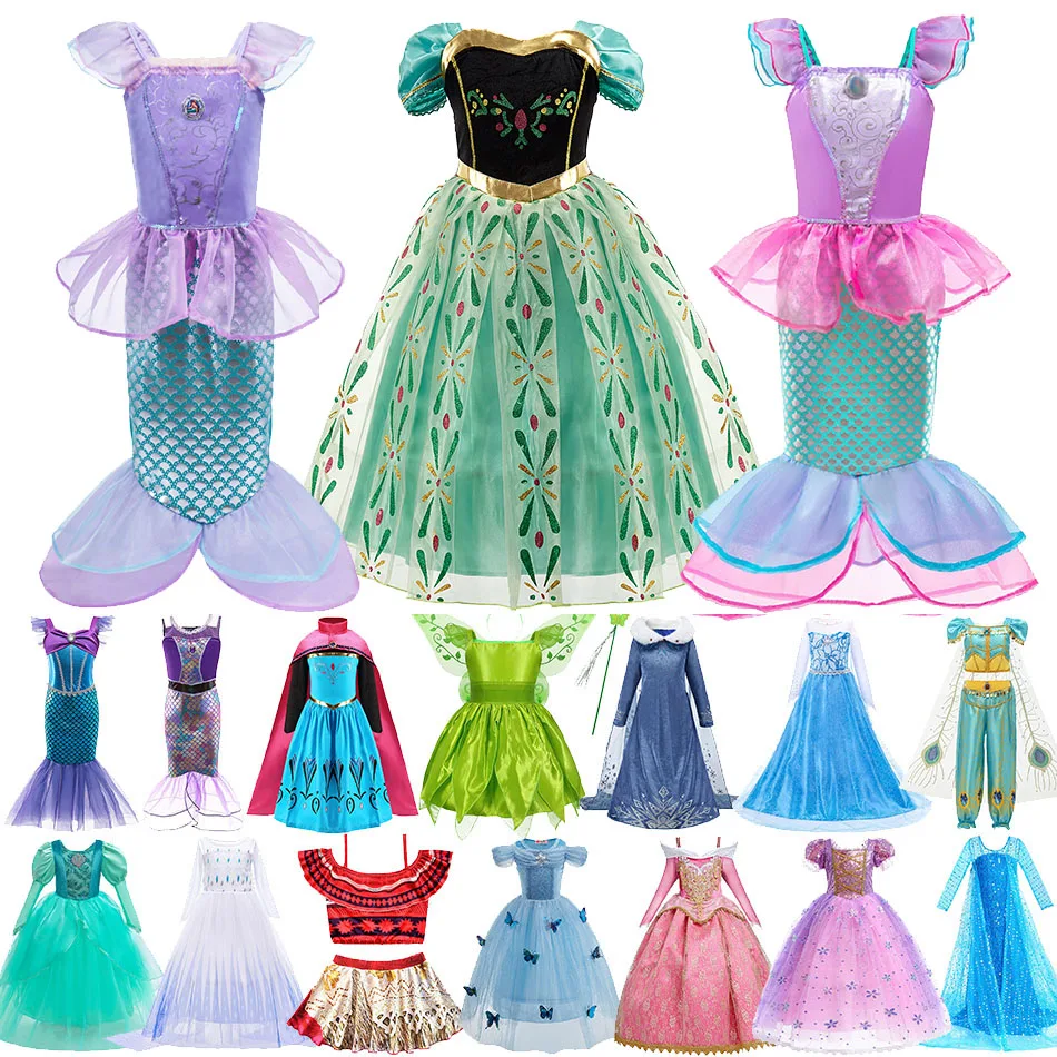 

Anna Elsa Costume Children Princess Dress Girls Little Mermaid Moana Jasmine Cinderella Rapunzel Kids Birthday Halloween Clothes