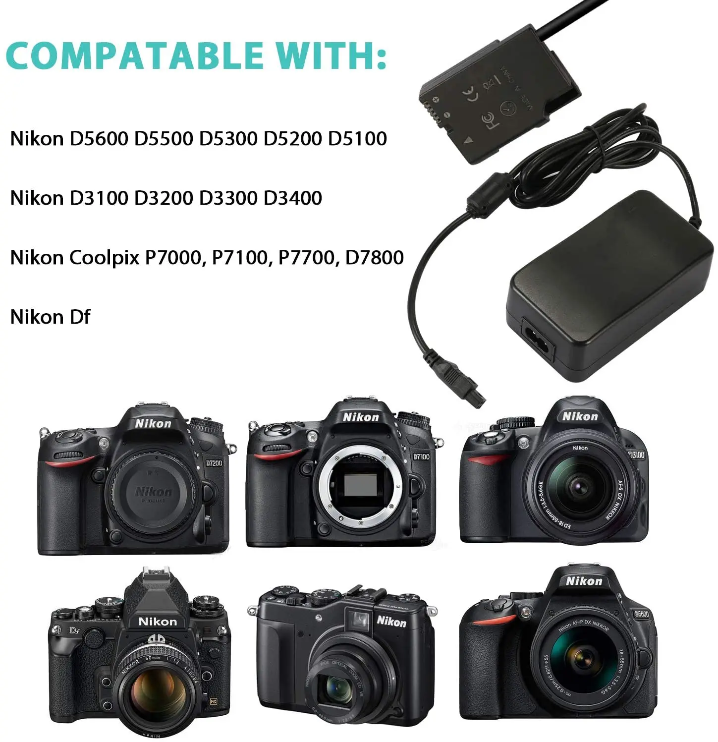 Адаптер питания для Nikon Coolpix D3200 D5200 D5300 D5500 Df P7000 P7700 D7800 |