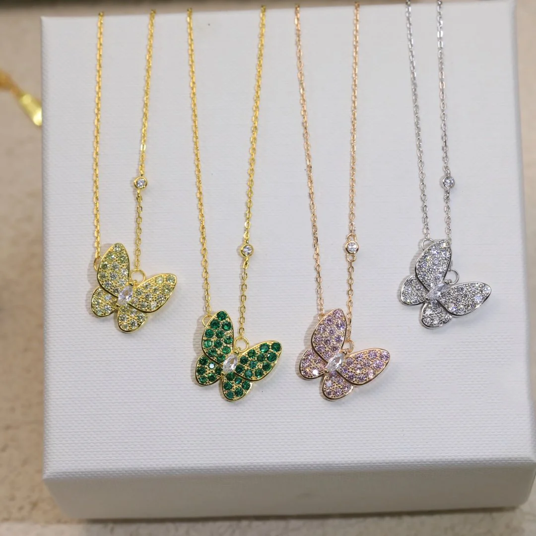 

NEW INBrand Full Diamond Four-color Butterfly Necklace Green Gold Purple Fashion Beautiful Exquisite Banquet