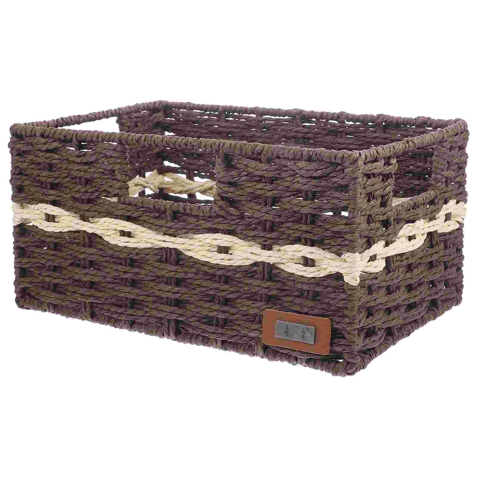 

Straw Storage Basket Desktop Woven Table Seagrass Baskets Handle Organizer Sundries Container Lid Home Field