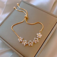 zircon petal flower sparkling adjustable bracelet personality gold bangle for women fine fashion jewelry wedding party gift