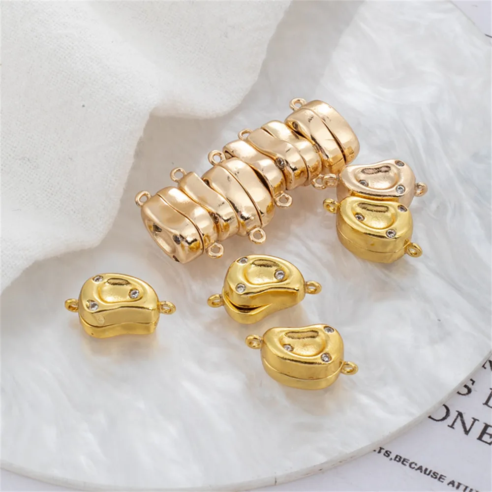 

14K gold and silver zircon bean-shaped magnet buckle bracelet necklace closing link buckle head suction iron buckle diy accessor