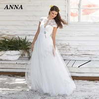 anna beauty wedding dress 2022 elegant o neck tulle beach party gown simple applique bohemia vestido de noiva civil women skirt