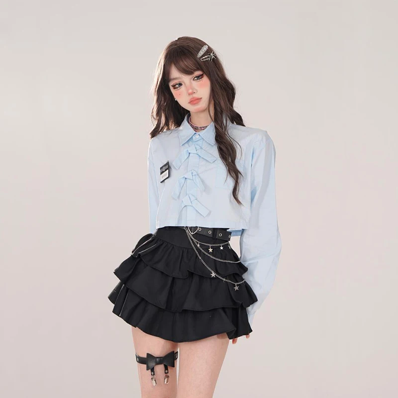 Черные юбки Kawaii Punk Gothic Черная женская сексуальная плиссированная мини-юбка с