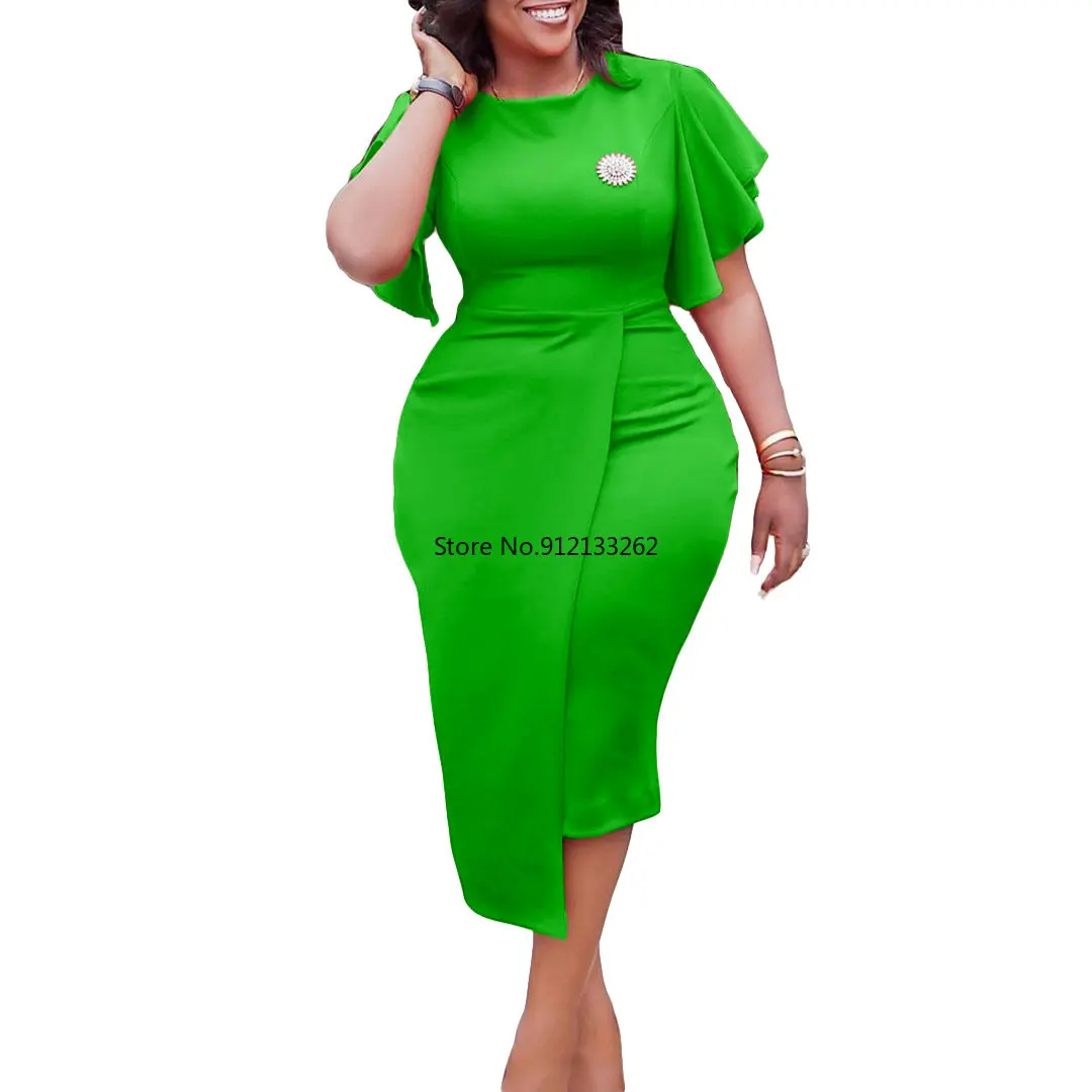 

African Dresses for Women Summer Fashion Style African Women Short Sleeve O-neck Solid Color Knee-length Dress African Clothes