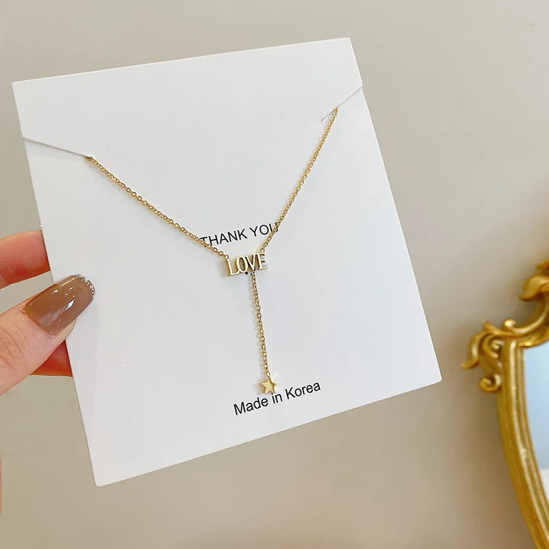 Women's Titanium Steel Necklace New LOVE Letter Pendant Star Tassel Clavicle Chain Collar Fashion Versatile Jewelry Accessories