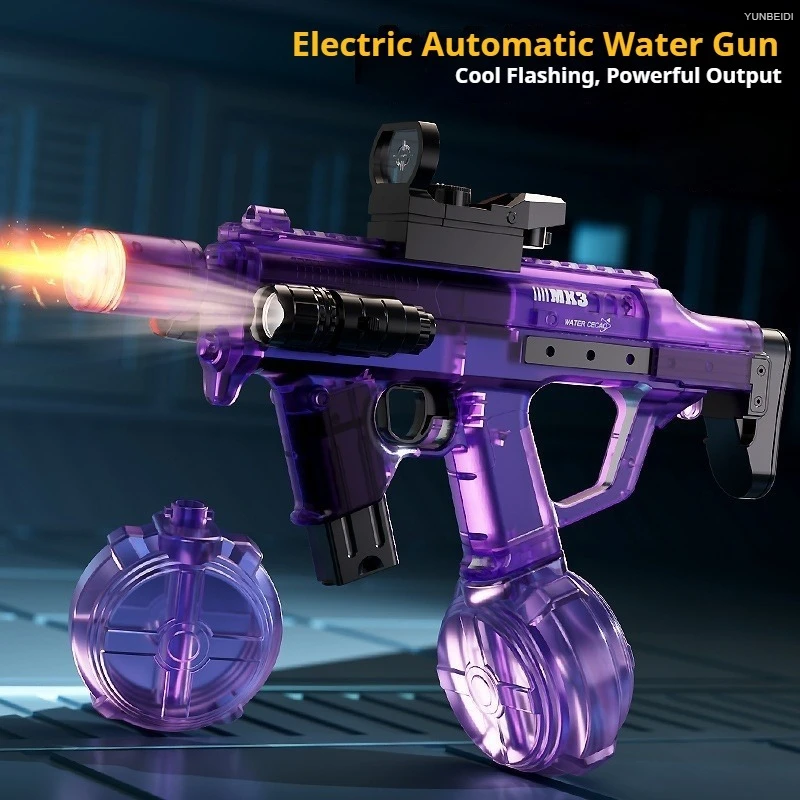Фото Электрический водяной пистолет UZI/MK3 с подсветкой, крутой, с функцией непрерывной стрельбы и перезарядки, для летних водных игр, игрушка для детей и взрослых. №4