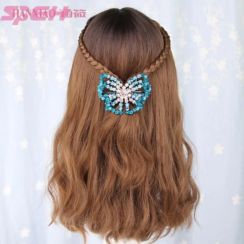 

Стразы пружинный зажим большая задняя шпилька для волос заколка для волос с кристаллами полые бабочки украшение для волос
