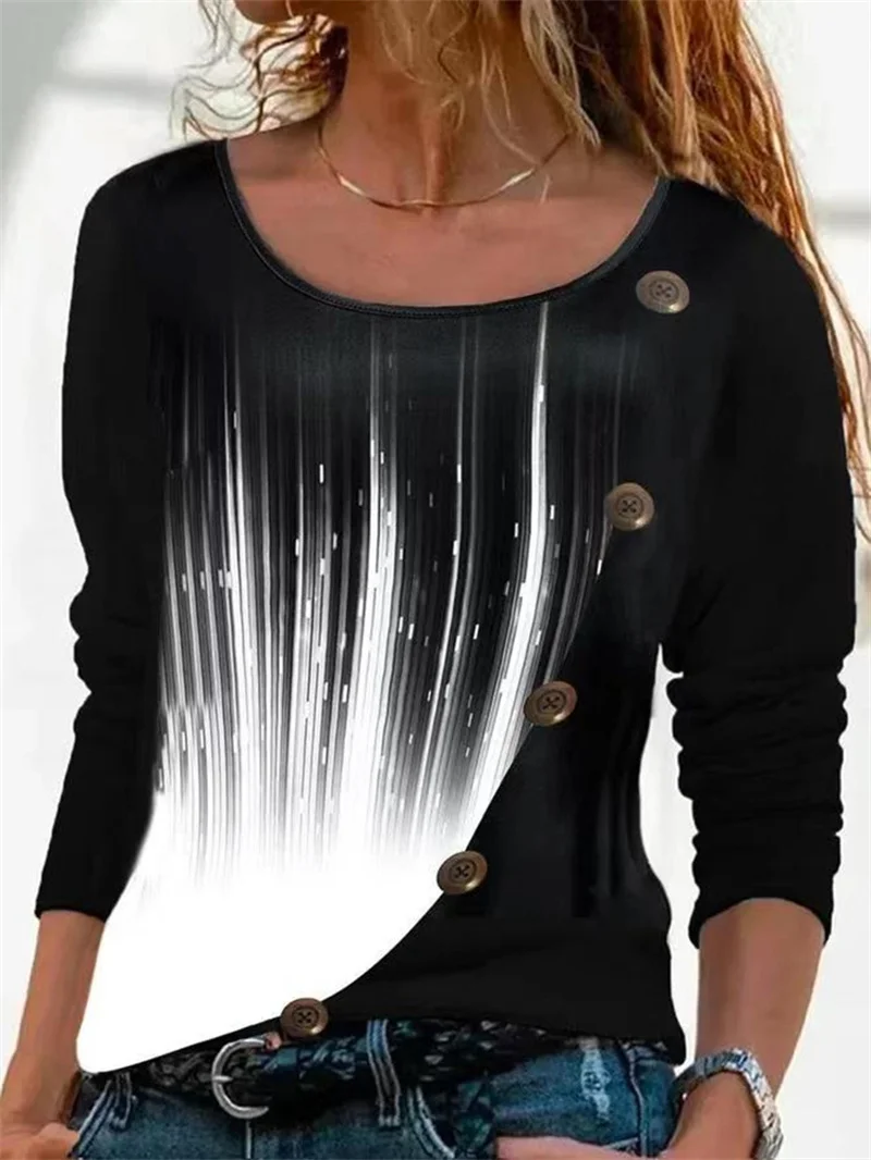 Женская футболка на пуговицах Повседневная Свободная Универсальная с круглым