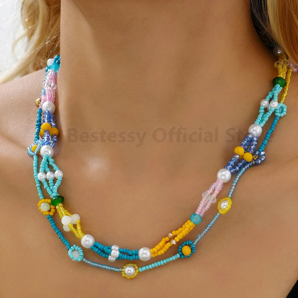 

Colorful Handmade Beads Necklace For Women Fashion Acrylic Imitation Pearl Short Necklaces Clavicle Chain Party Elegant Jewelry