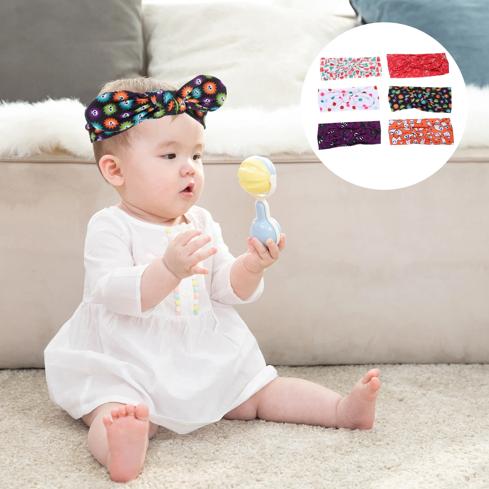 

Bunny Ear Headband Halloween Kids Party Hair Accessory Wrap Headdress Elastic Knotted Ties Bows