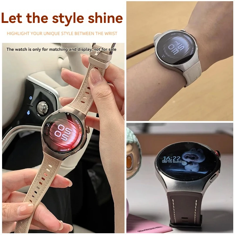 Фото Спортивный кожаный ремешок для Huawei Watch 5, 46 мм, сменный ремешок, браслет из фторкаучука, Huawei Watch 5, 42 мм, женский ремешок для часов №3