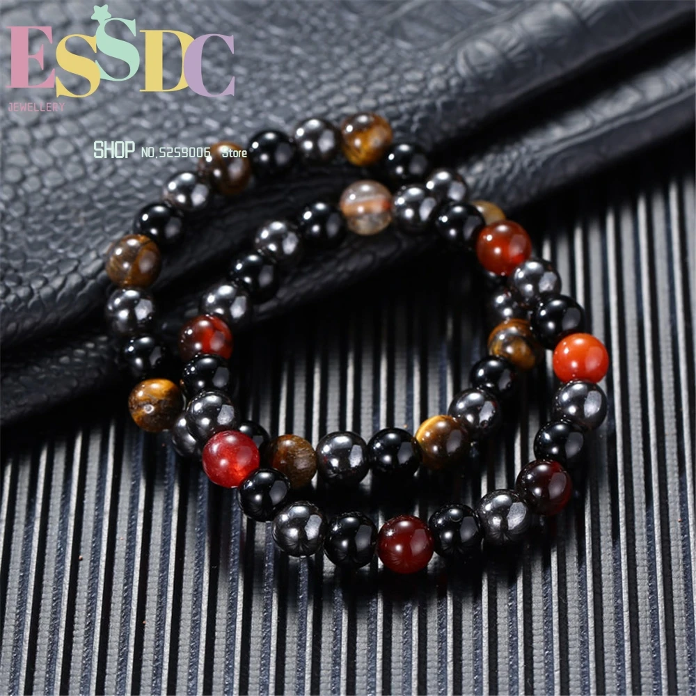 

Unisex Popular 8MM Set Bracelets Tiger's Eye Onyx Beaded Black Magnet Stone Natural Chakra Yoga Jewelry Wholesale