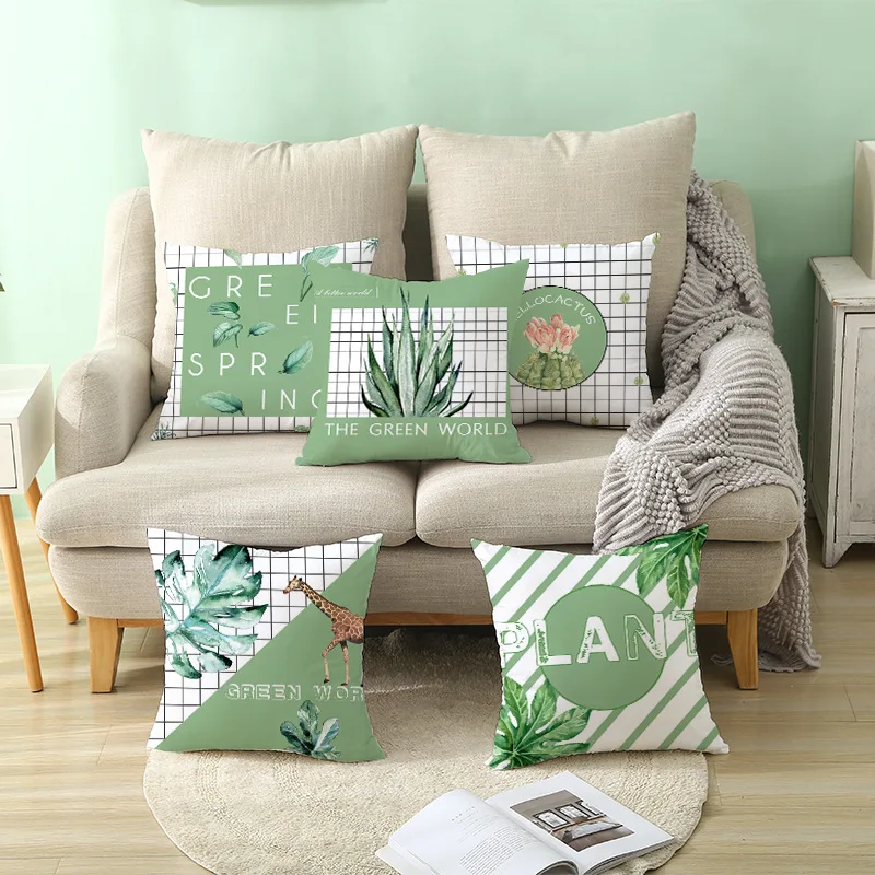 

Summer Plant Cushion Cover Leaves Giraffe Pillowcase Decor Office Car Seat Pillows Chair House Green Throw Pillow Covers
