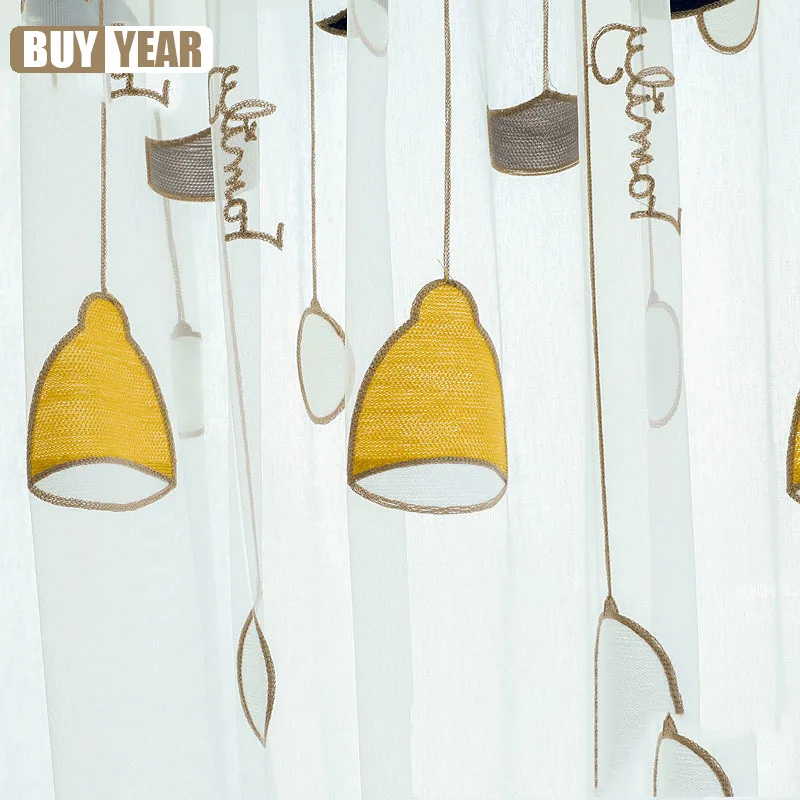 

High Grade Towel Embroidered Yellow Chandelier Window Curtain for Living Room Korean Simple Sheer Children Bedroom