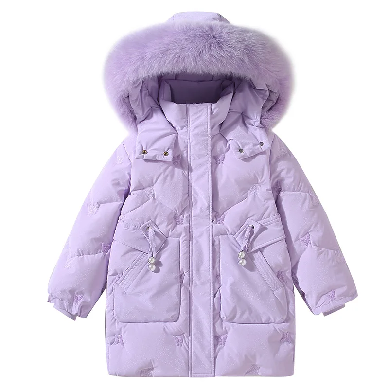 2022 New children's winter clothing Girls' fashion warm hooded down jacket Girls green waterproof duck down coat Anti-cold coat enlarge