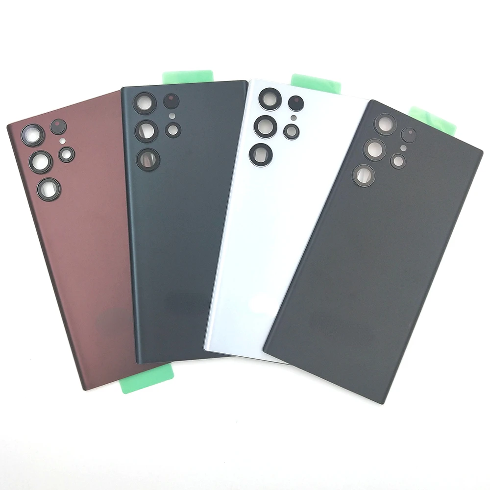 

For SAMSUNG Galaxy S22 Ultra 5G Glass Back Battery Cover Rear Door Housing Panel Repair Parts Replacement+Camera Lens Frame+Logo