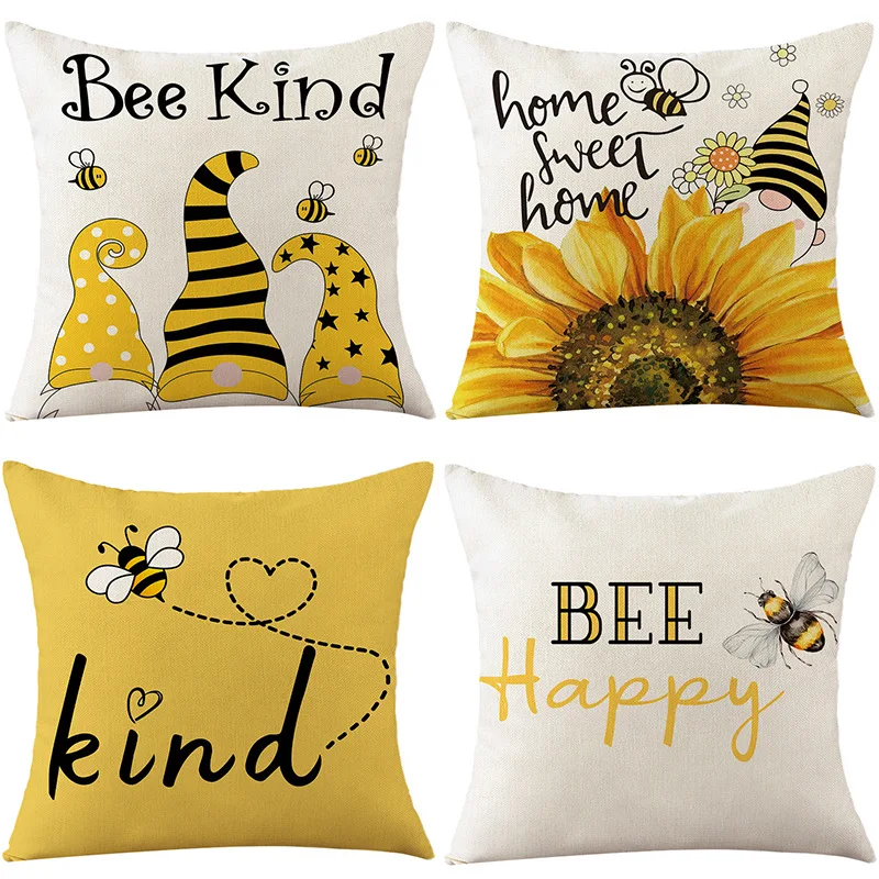 

Summer Sunflower Pillow Cover Bee Pillowcase 40x40 Cm Decorative Cushions for Elegant Sofa Room Bed Pillows Case Decor Home