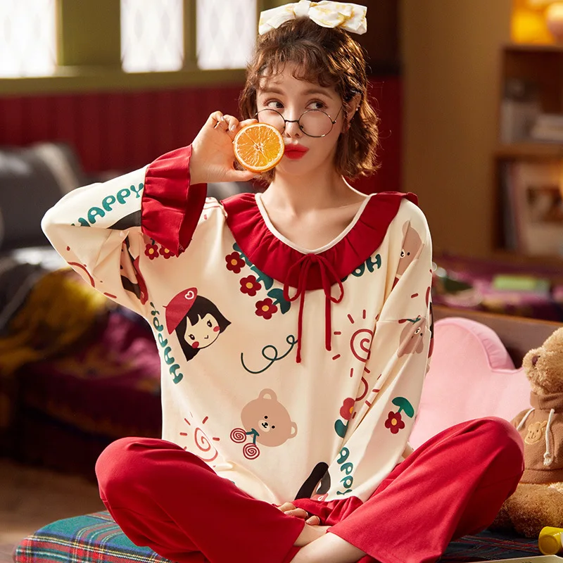 

Anime Kawaii Chi-Bi Maruko Y2K Cartoon Women's Cotton Pajamas Autumn New Round Neck Long Sleeve Homewear Set Gifts for Friends