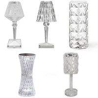 usb charging cordless crystal table lamp for room night light decor bedroom gift dining touch sensor acrylic dimming lamps