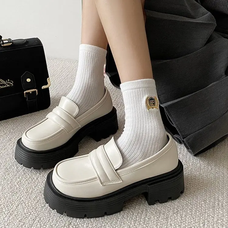 

platform heels Women Lolita Mary Jane loafers Shoes For Woman Spring Platform shoes Ladies Loafers Vintage Soft Slip On white