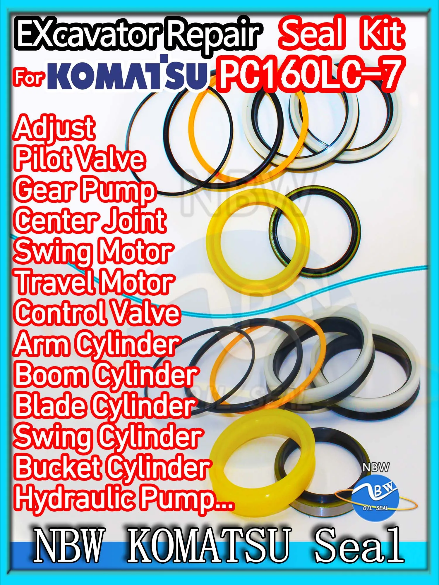 

For KOMATSU PC160LC-7 Excavator Oil Seal Kit High Quality Repair PC160LC 7 Pilot Valve Blade TRAVEL Joystick Engine O-ring BOOM