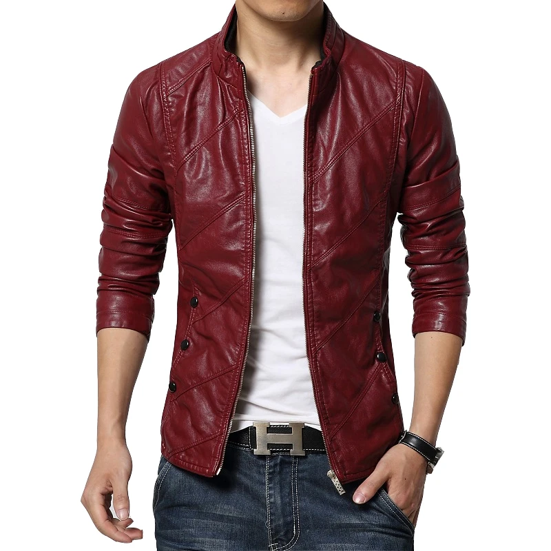 

Artificial Leather Jacket Men's Fashion Stand Collar Splicing Design Motorcycle Leather Jacket/oversized Pu Jacket Autumn Winter