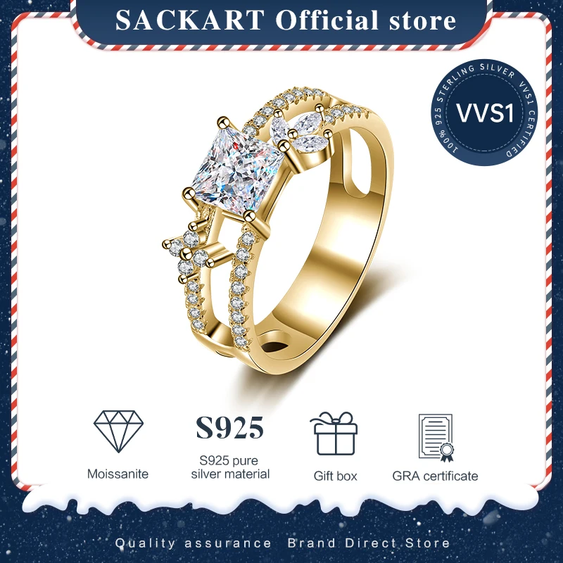 SACKART кольца с муассанитом сертификатом Оригинальное Кольцо круглое кольцо 925