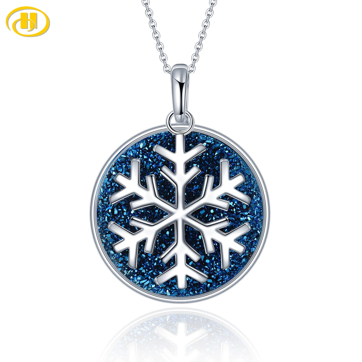 Colgante de plata de ágata Druzy azul Natural para mujer, joya brillante con diseño de flor de nieve, joyería informal, regalo para mujer