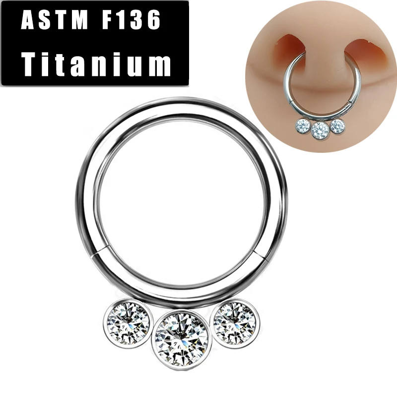 

ASTM F136 Titanium Nose Ring Tragus Piercing Circular for Septum Ear Cartilage Helix Earrings 3 Outer Bezel Zircon Nose Studs