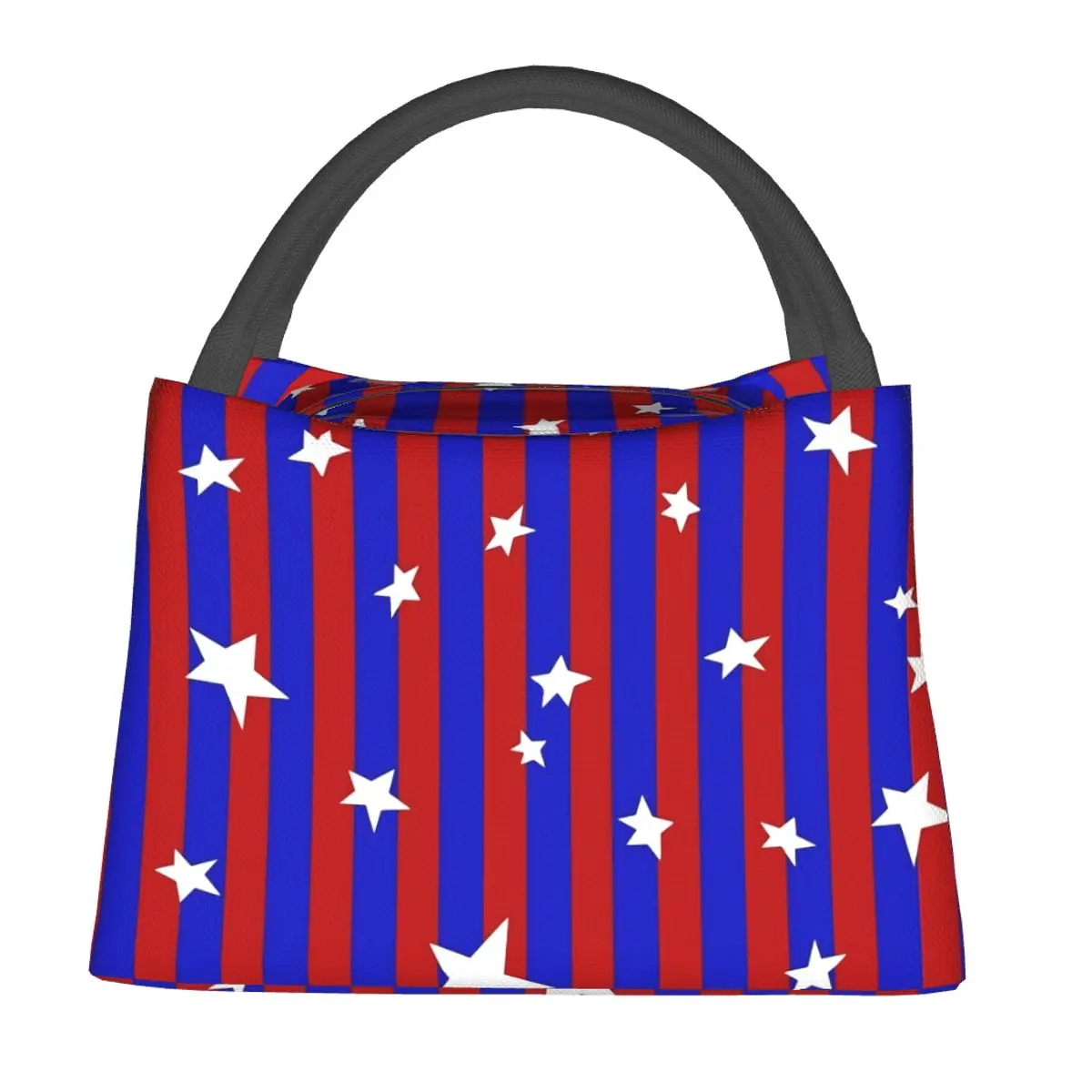 

Stars And Striped Lunch Bag Red And Blue Portable Lunch Box Picnic Print Cooler Bag Casual Waterproof Thermal Tote Handbags