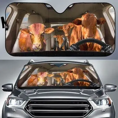 

Funny Beef Master Family Left Hand Drive Car Sunshade for Farmlife Lover, Beef Master Farm Animals Driving Auto Sun Shade, Gift