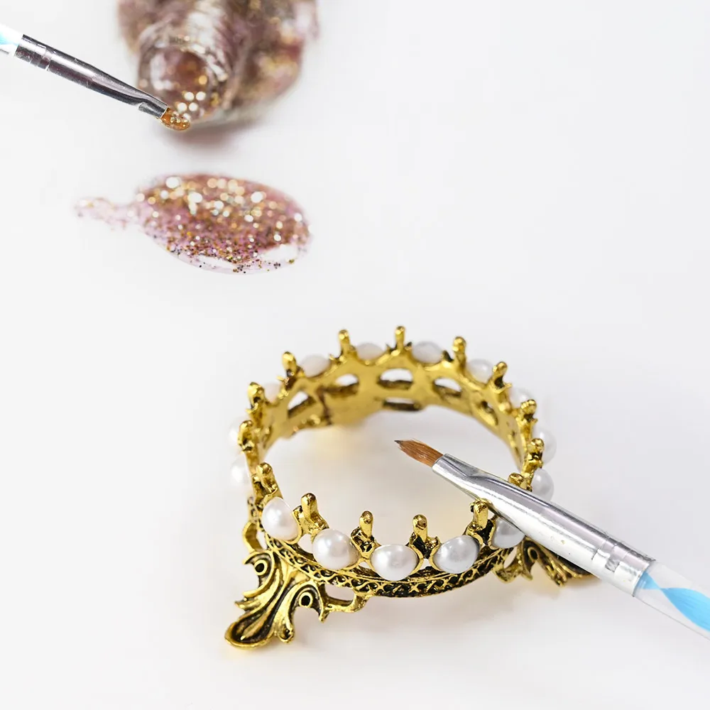 

Gold/Silver 7CM Retro Crown Shape Pen Holder Nail Brush Liner Support Hold Pearls-Engraving Pens Standing Storage Tools