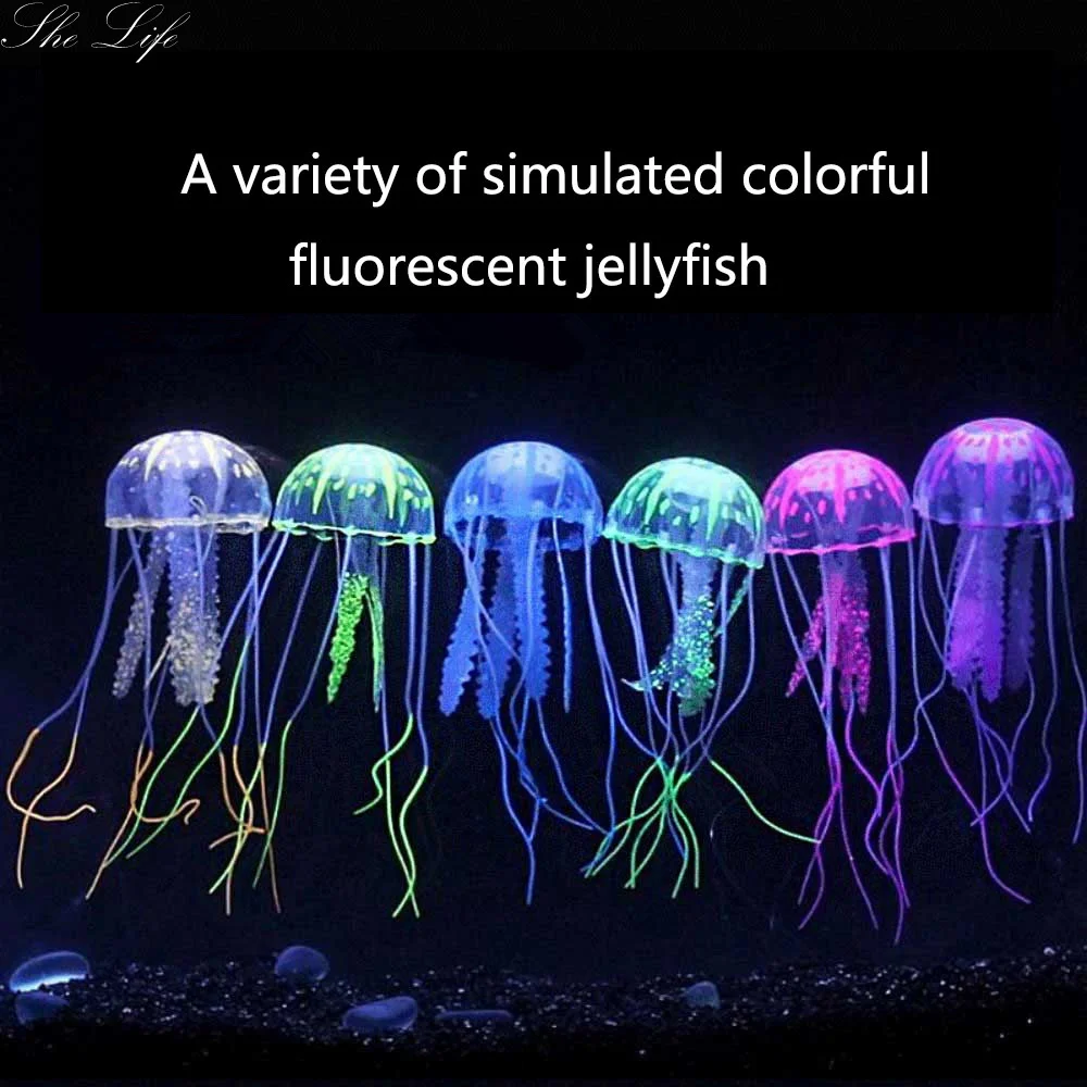 

Artificial Vivid Jellyfish Silicone Fish Tank Decor Aquarium Decoration Ornament Transparent Fluorescent Jellyfish Supplies