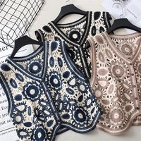 new women vintage hollow out crochet crop top vest embroidery floral sleeveless jacket cardigan button down boho hippie casual