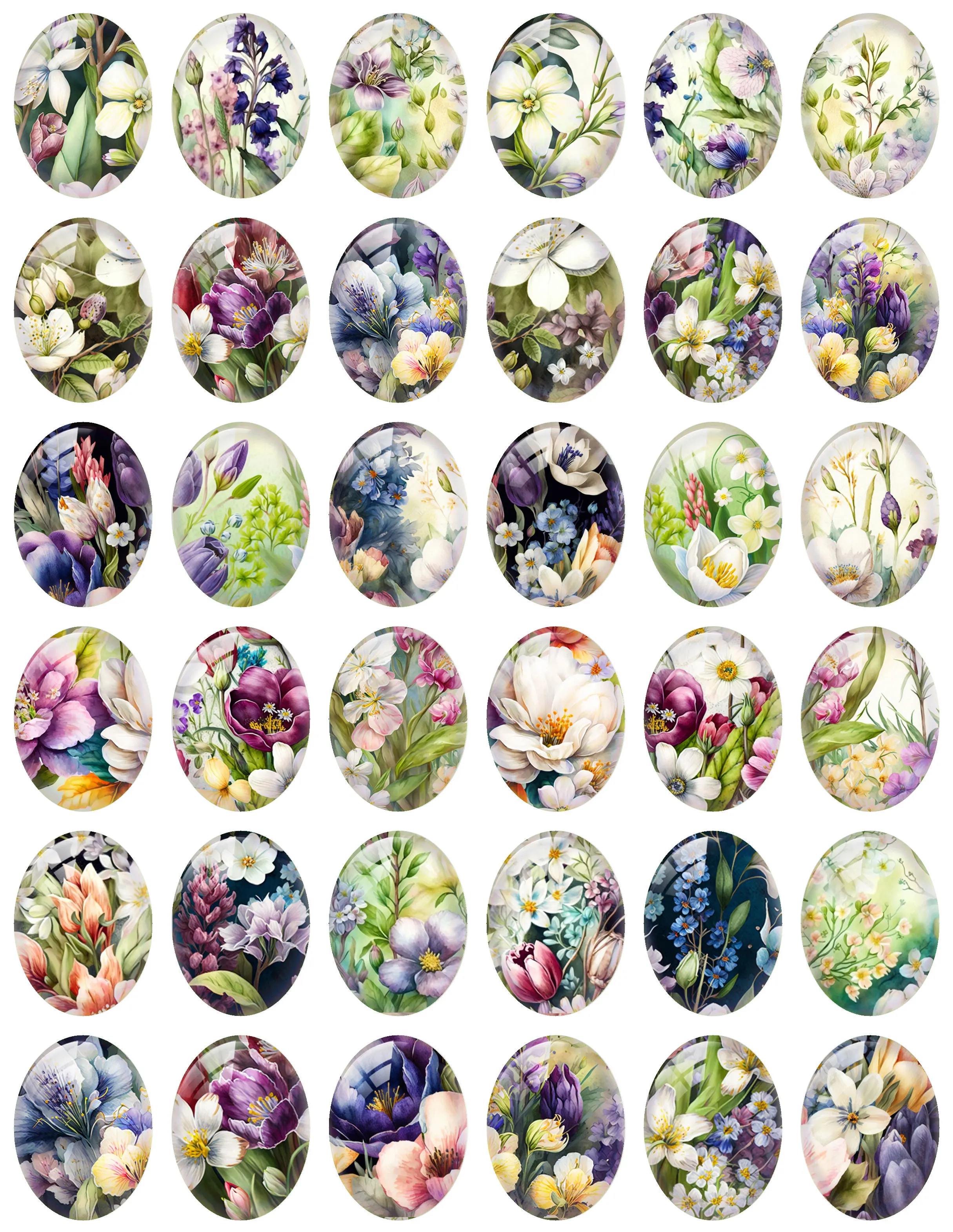 10 шт./лот белый зеленый фиолетовый цветок овальный фото стеклянный кабошон с