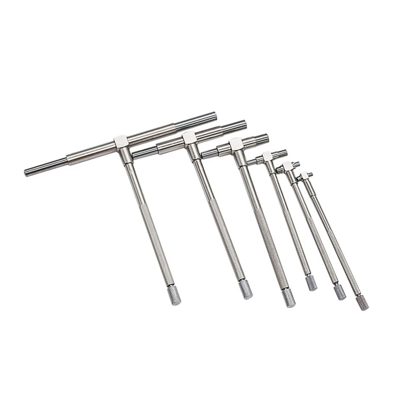 

94PD 6 Pcs/Set Telescopic Gauge Set 8-150mm Adjustable Inner Diameter Gauge Nickel T-Bore Hole Gauge Plated Square Head