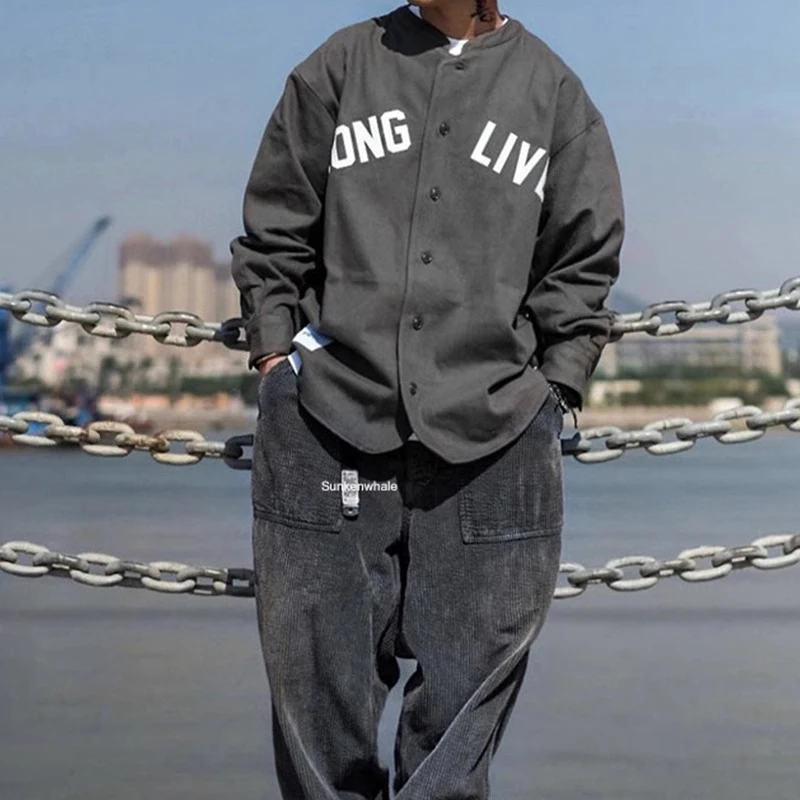 

WTAPS Collarless Baseball Shirt Autumn Long Sleeve Jacket Cardigan Single Breasted Tops