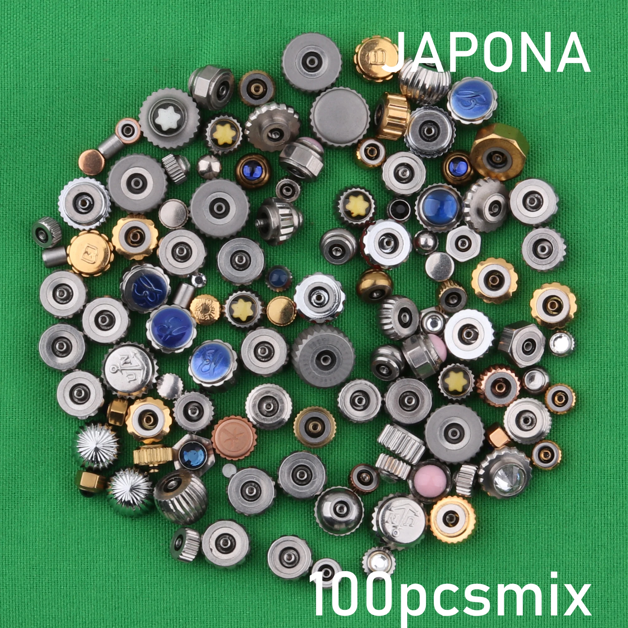 steel ! 100PCS mixed waterproof steel watch handles watch Crown Various sizes and colors For watchmakers diy wahtch accessory