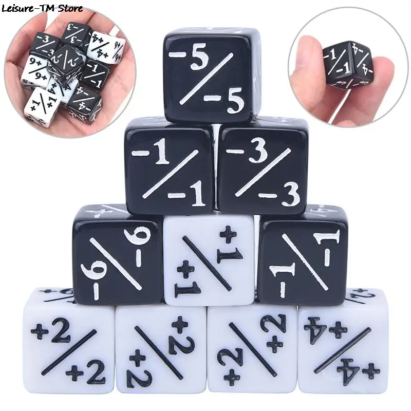 

10pcs 5 Positive +1/+1 & 5 Negative -1/-1 Dice Counters For Magic The Gathering Table Game Funny acrylic Dice with two colors