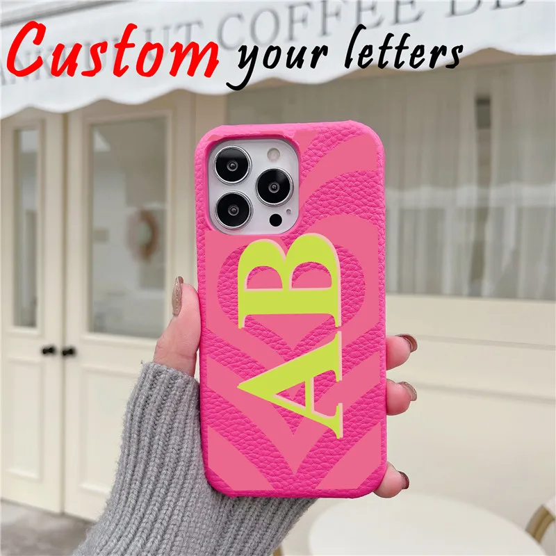 

Hearts Beat Personalised Initial Letters Leather Case for iPhone 13 pro max 12 11 Pro Max X XS XR 7/8Plus SE2020 Luxury PU Case