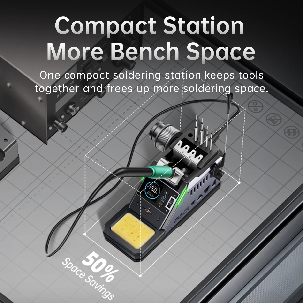 Фото Портативная паяльная станция FNIRSI DWS-P2 Mini 100 Вт с USB Type-C PD, цифровой паяльник с быстрым нагревом для ремонта печатных плат и SMD-компонентов №2