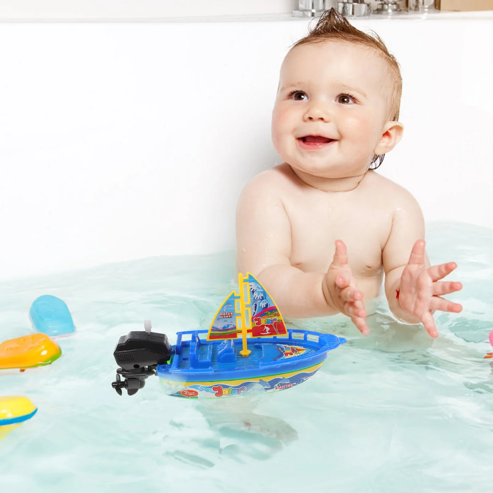 

2Pcs Bath Toy Little Boat Wind-up Toy Water Sprayer Toy Plastic Tugboats for Bathtub (Random Color)